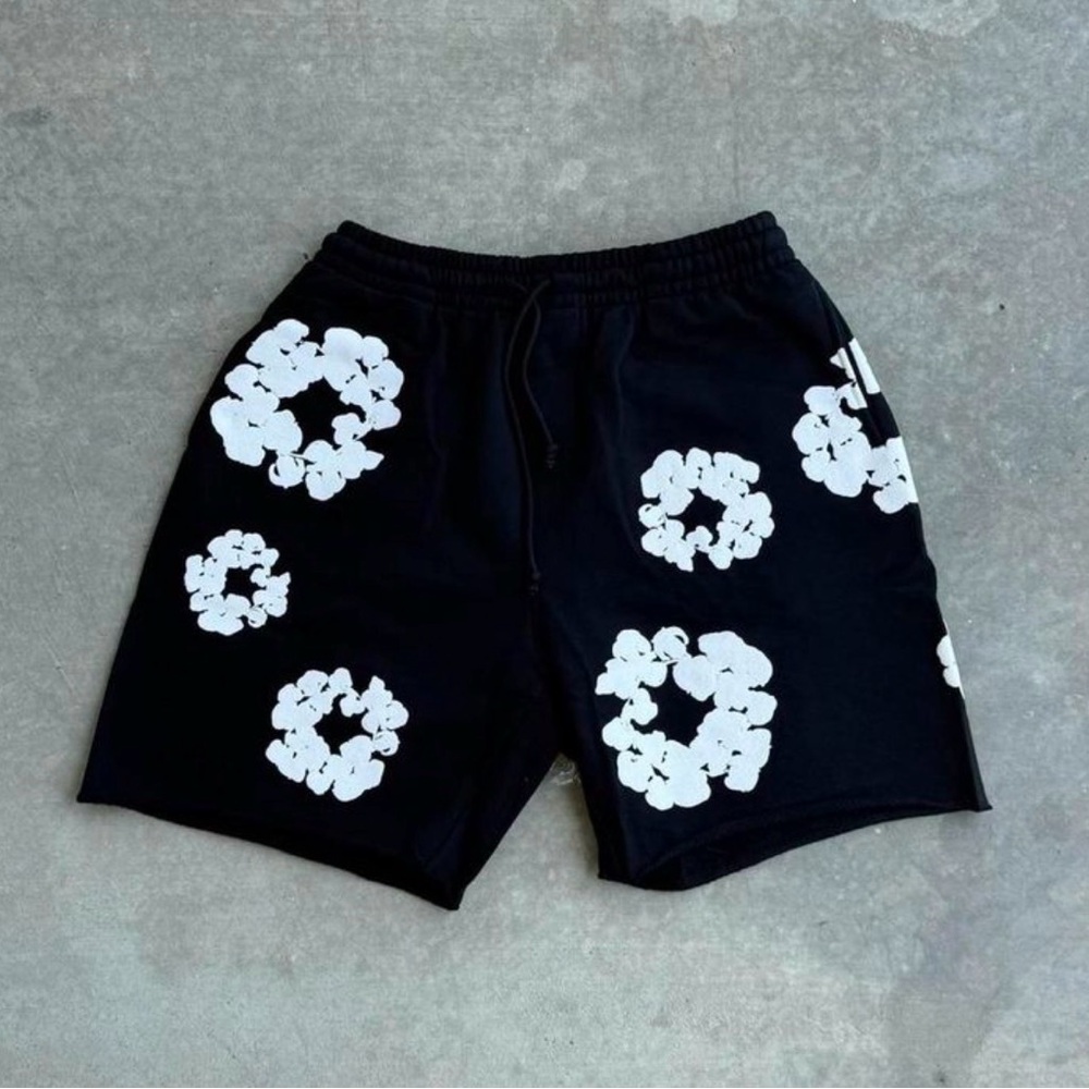 Navy blue denim tears shorts